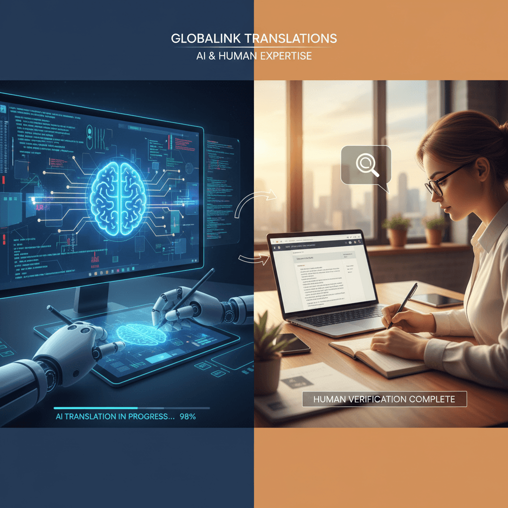 AI translation and human verification services visualization